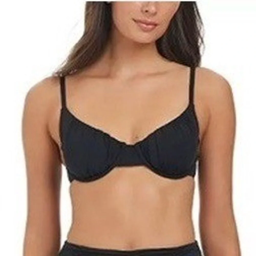NWT Sanctuary Bikini Top Womens Black Underwire Recycled Polyester L $65.00